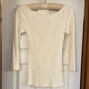 Michael Stars Shine off-white boat neck stretch Women's 3/4 sleeve t shirt